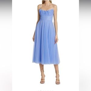 ML Monique Lhuillier Tulle Midi Dress Hyacinth Blue Sz 12